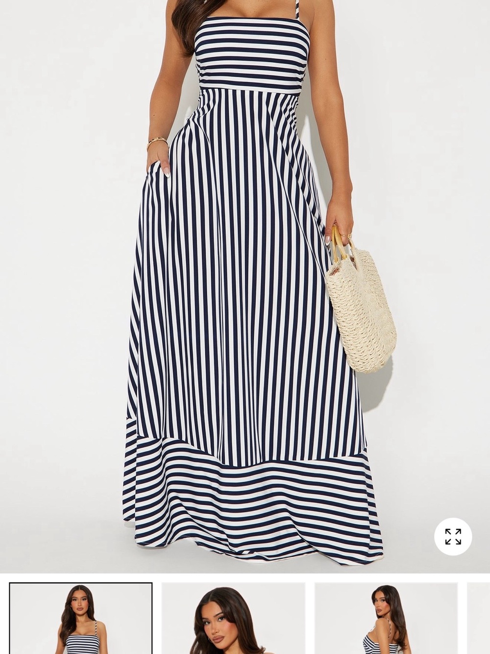 Fashion Nova Navy and White Striped Maxi Skirt Dress